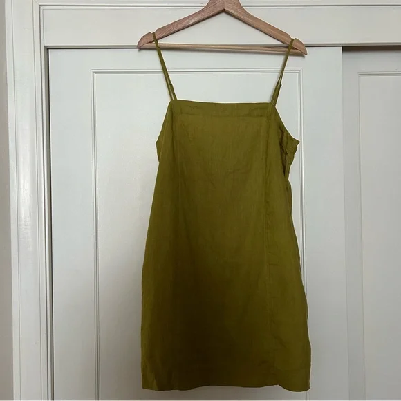 Madewell Goldie Mini Dress in 100% Linen Citrus Lime 10 - Picture 2 of 6